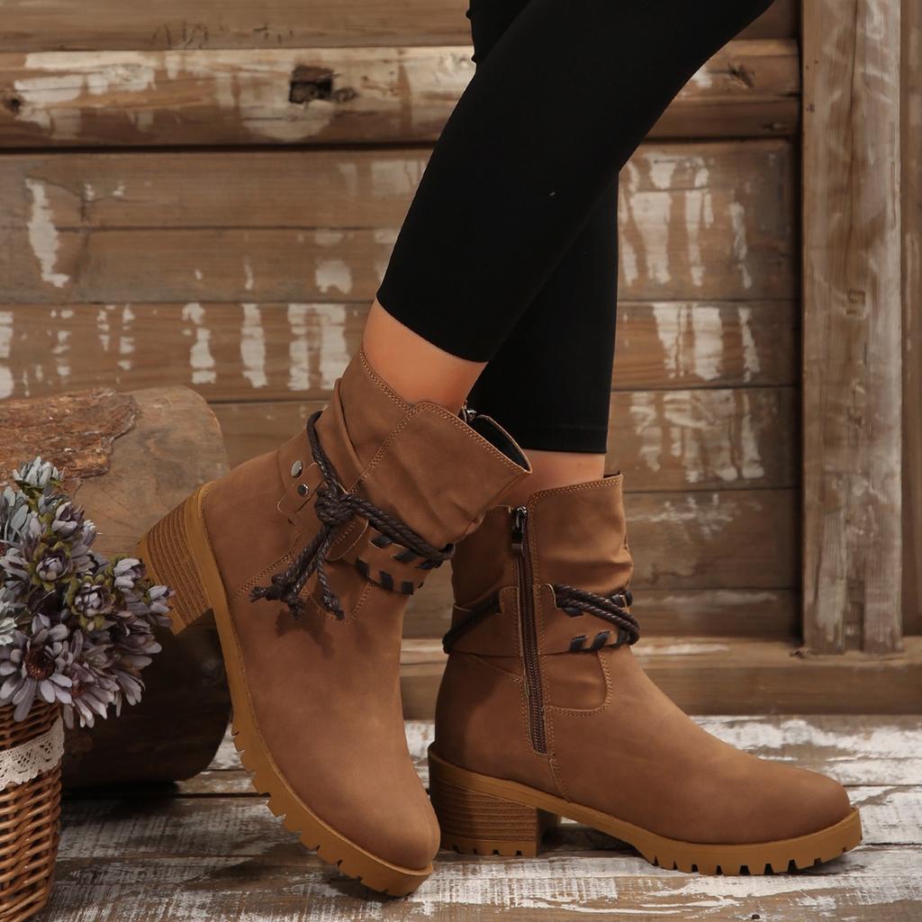 New Belt Buckle Vintage Martin Boots 2025 Winter Thick Heel British Style Strap Plus Size Boots for Women