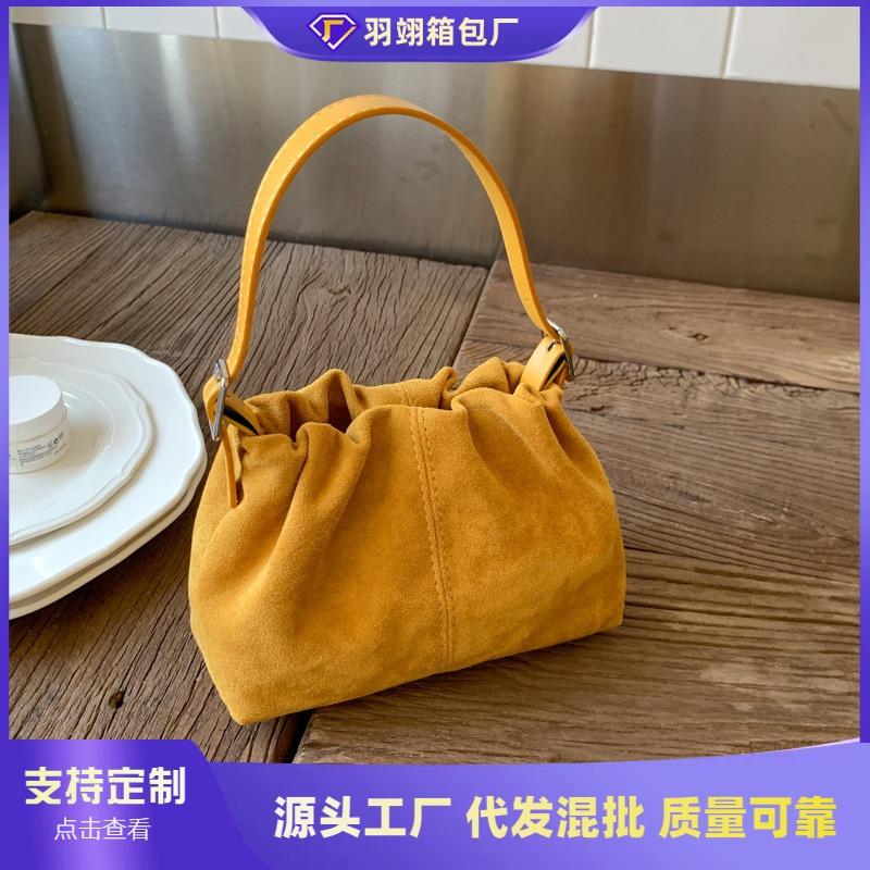 New lazy candy color cloud bag portable shoulder bag suede pleated small bag messenger bag