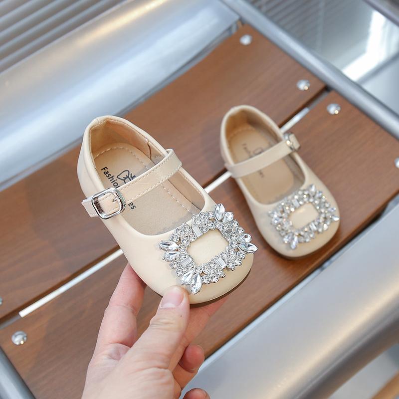 

Toddler Girls Dance Shoes Princess Shiny Crystal Kids Leather Shoes Pu Soft Sole Non-slip Children Flat Shoes Wedding New 25