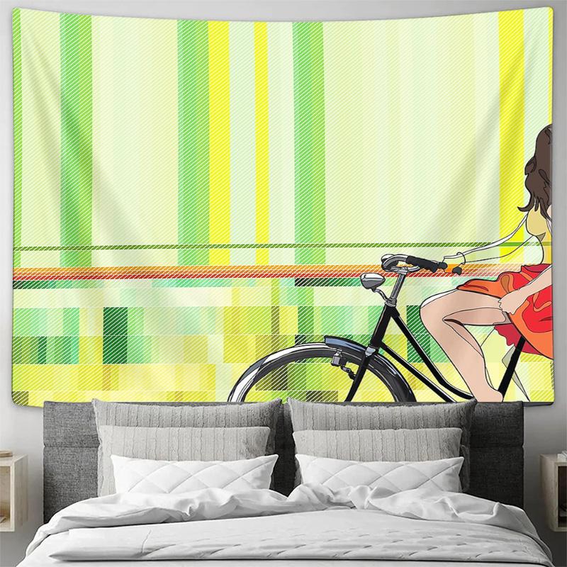 Anime Wall Tapestry Bicycle Girl Japanese Aesthetic Room Decor Manga Tapestry Bedroom Decoration Home Living Room Wall Hanging G