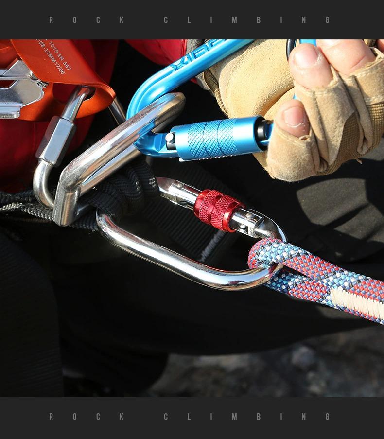 25KN O-Shaped Steel Lock Carabiner for Rock Climbing with Screw Lock Safety