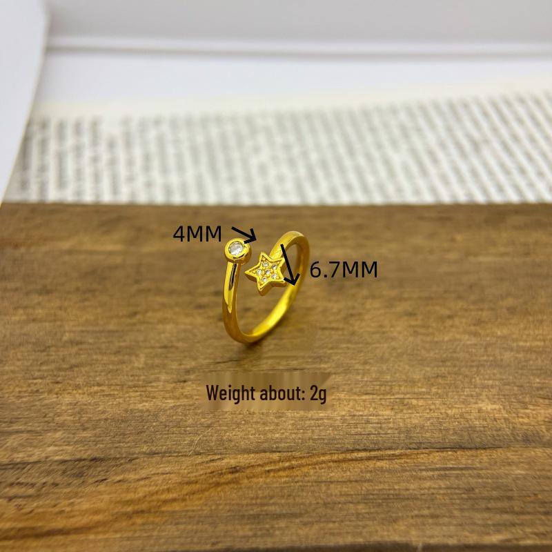 Diamond-Inlaid Adjustable Star Moon Ring - Trendy, Colorfast Design
