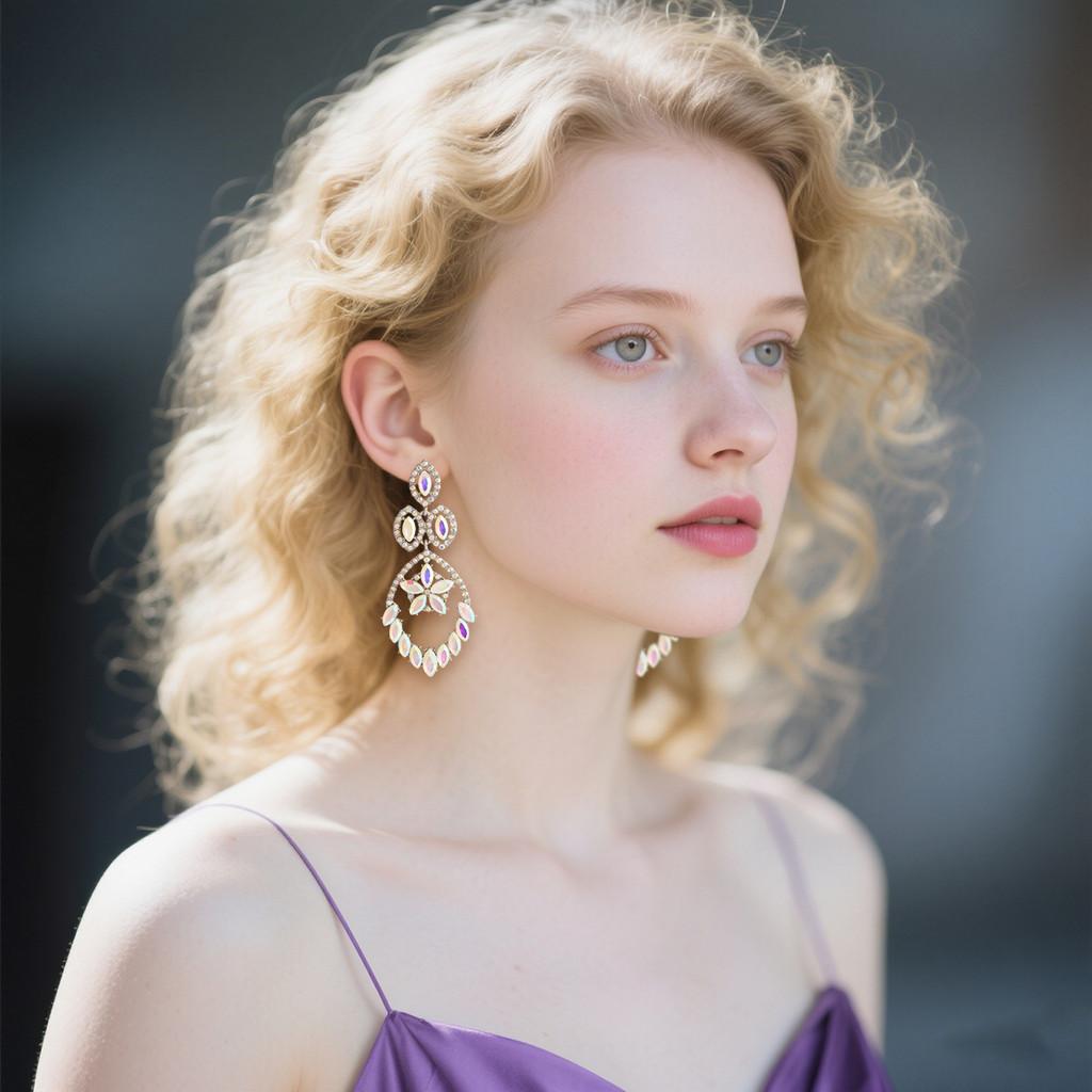 Fashion Drop Shape Alloy Dangle Earring For Women With Sparkling Ab Crystals