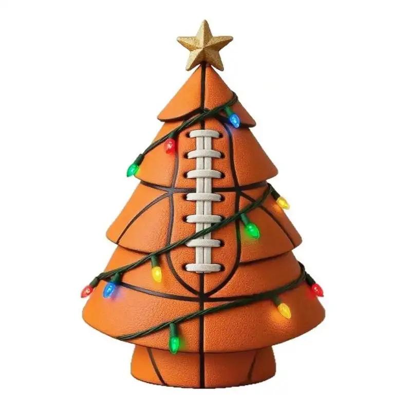 Christmas Tree Shaped Soccer Ball Ornament Football Xmas Tree Decor with Gold Star Indoor Table Decorations Figurine