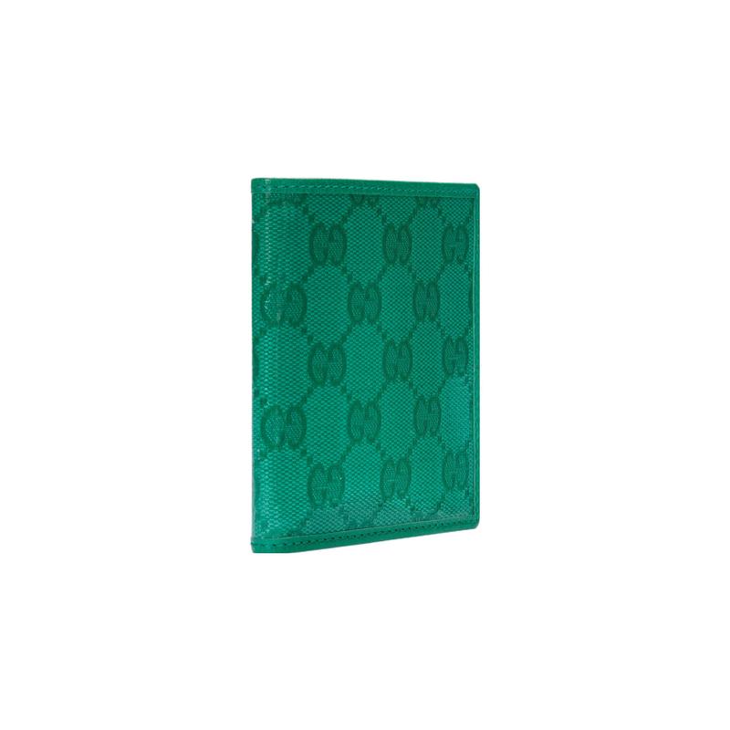 Gucci Double G Logo Flip Closure Bi-fold Crystal Canvas with Leather Piping Canvas Bag Wallet Men's Green