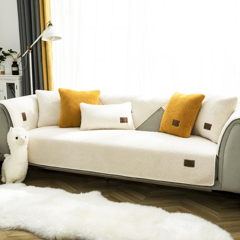 Winter Lambskin Sofa Cushion Thickened Fleece Cover Non-Slip Leather Sofa Protector High-End Nordic 70*70