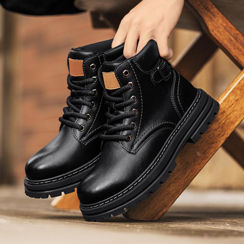 

Мужская обувь, мужские осенне-зимние мотоциклетные ботинки, базовые ботинки в британском стиле, мужские высокие мотоциклетные туфли для активного отдыха 45 чёрный