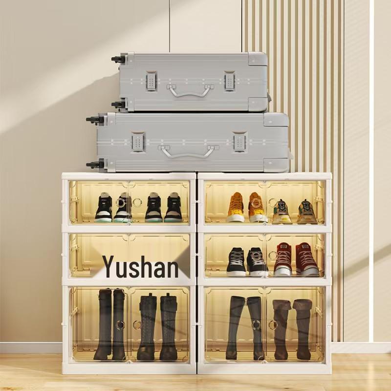 Double-Row Multi-Layer Foldable Shoe Cabinet with Dustproof AJ Storage Display Rack