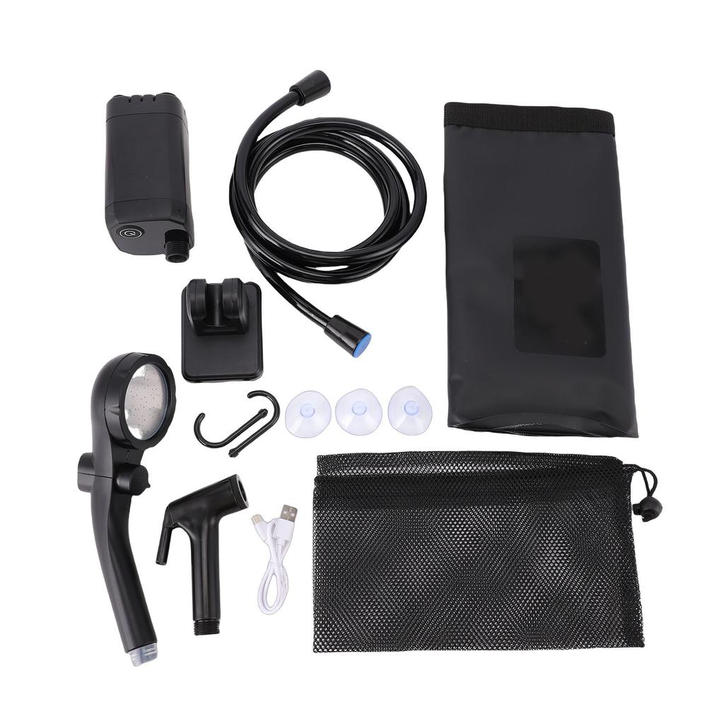 Portable Shower 6000mAh Rechargeable Camp Shower Pump with LED Display Foldable Bucket Shower Head for Hiking Traveling