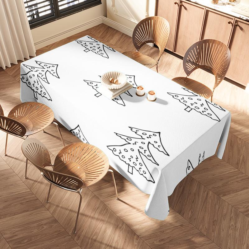 Moderner nordischer Weihnachtsbaumdruck Tischdecke Heimdeko Quadratisch Weiß Polyester Esszimmer Dekorative Decke 160X240Cm Neues Jahr