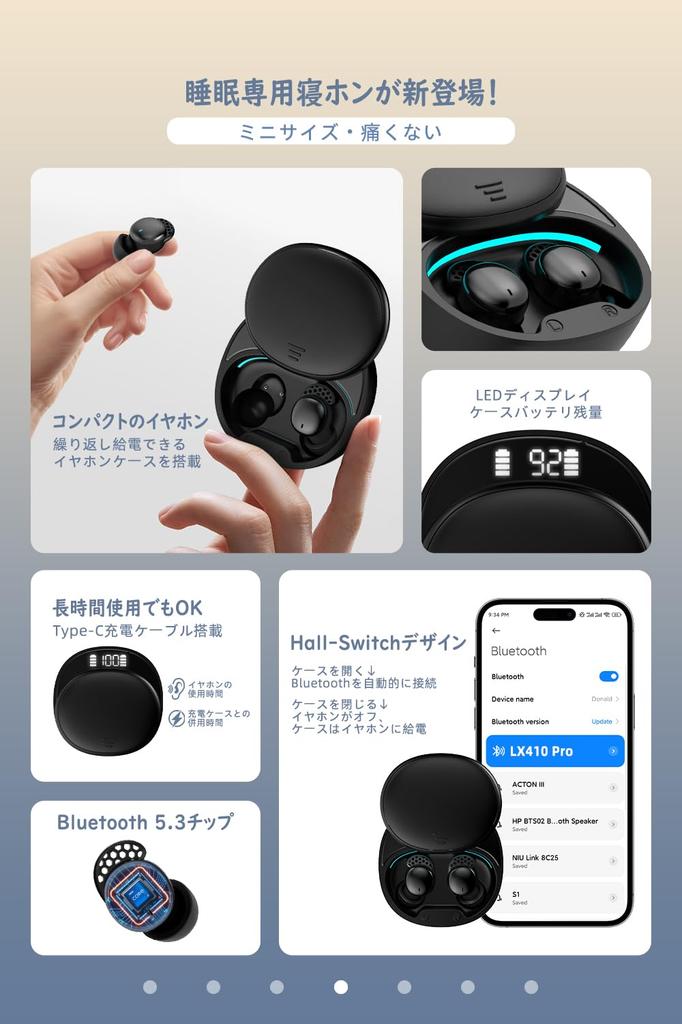 Mandourai Sleep Painless Sleep Earbuds with Miscontact Improved Bluetooth Sound Mini High Sound Sleep Charging Earphones, Prevention, Sleep, 5.3,
