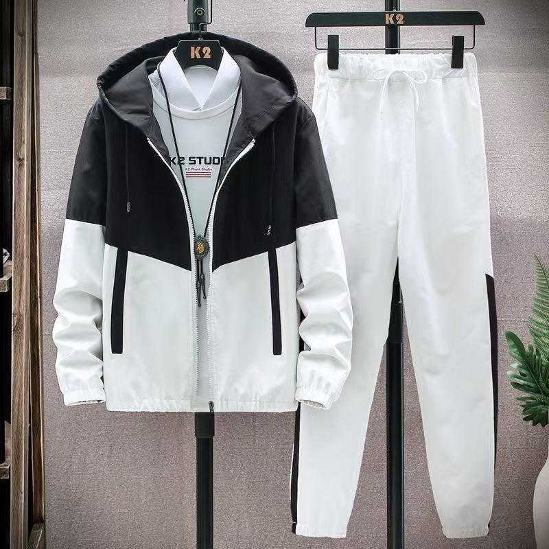 Men's Korean Style Autumn Sportswear Set - Hooded Top and Cuffed Pants