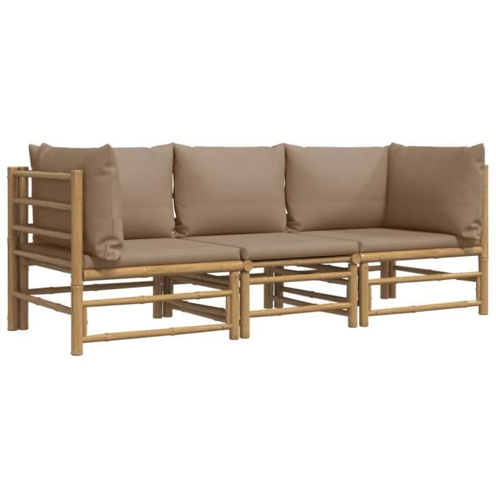 VidaXL Salon de jardin 3 pcs avec coussins taupe bambou 3155119