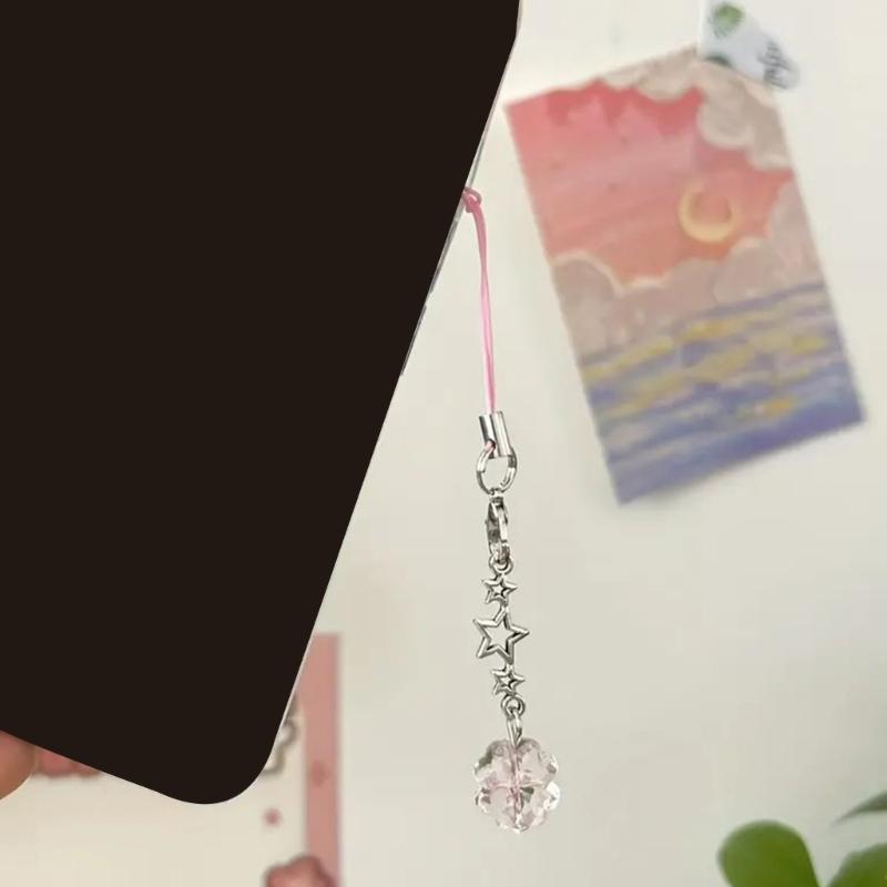 Cute Crystal Clovers Charm Phone Chain Elegant Crystal Four Leaf Clovers Phone Strap Accessory Versatile Phone Lanyard