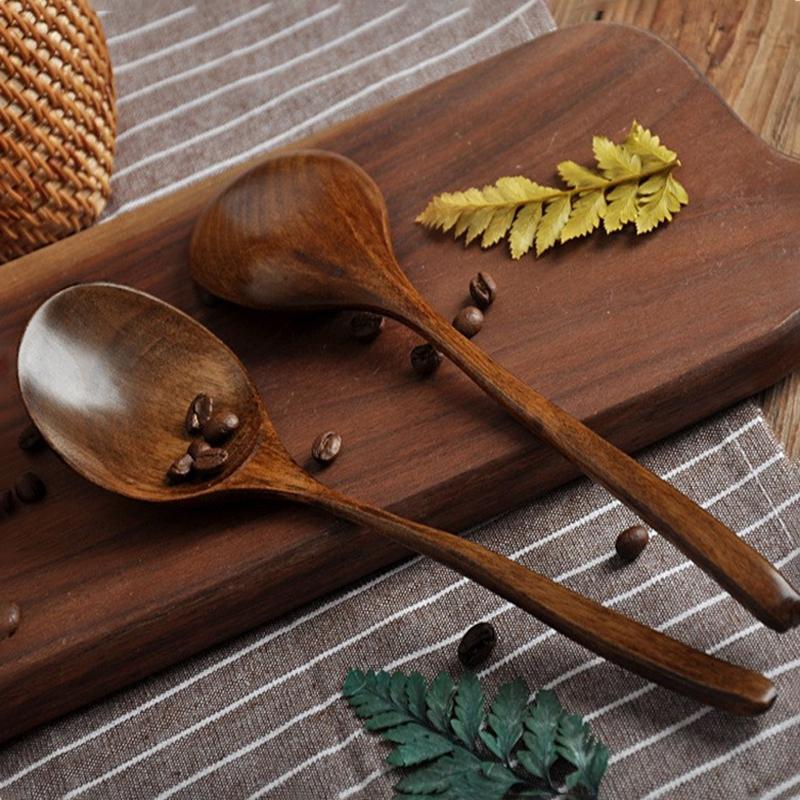 Nanmu Spoon Durable And Easy To Clean Long Handle Large Round Soup Spoon Multifunctional Portable Spoon Tableware
