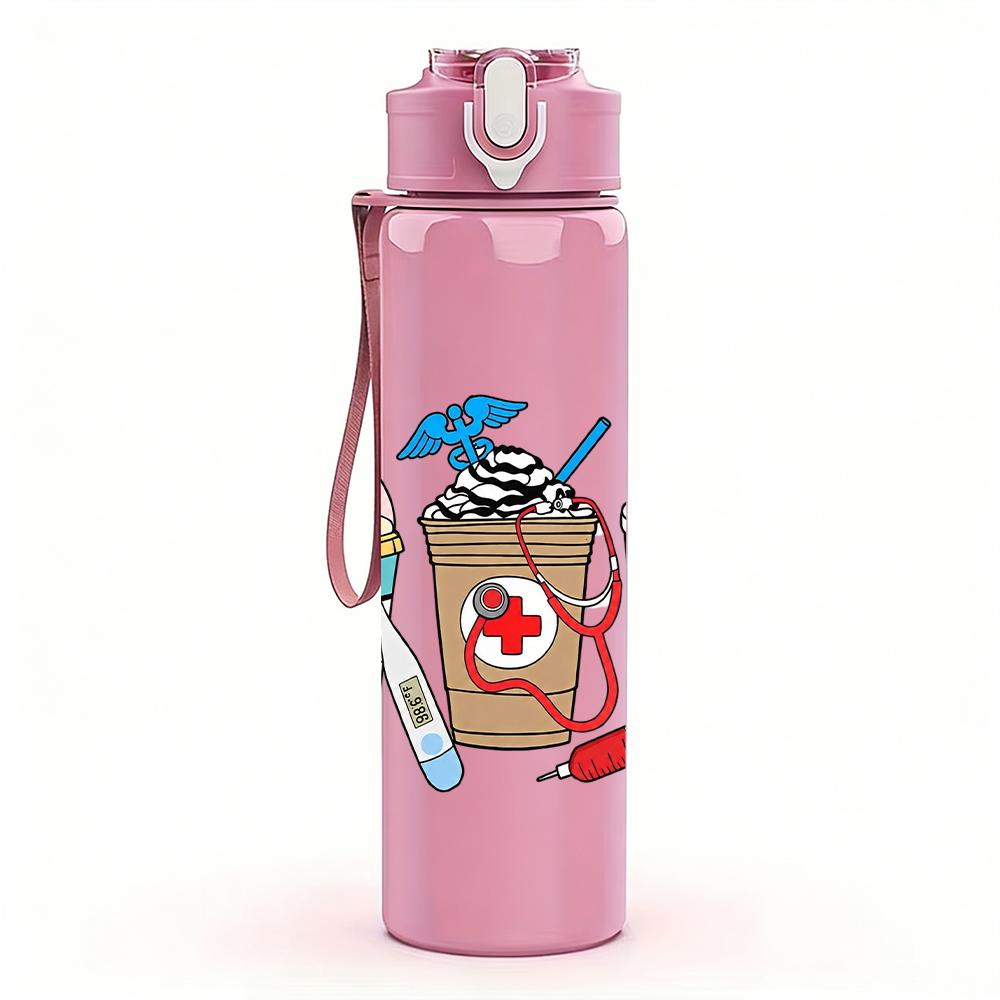 1PC Beach Cooler First Aid Kit 750ml Color Plastic Sports Water Bottle Leakproof Flip Straw Lid Suitable for Sports Office Home Use