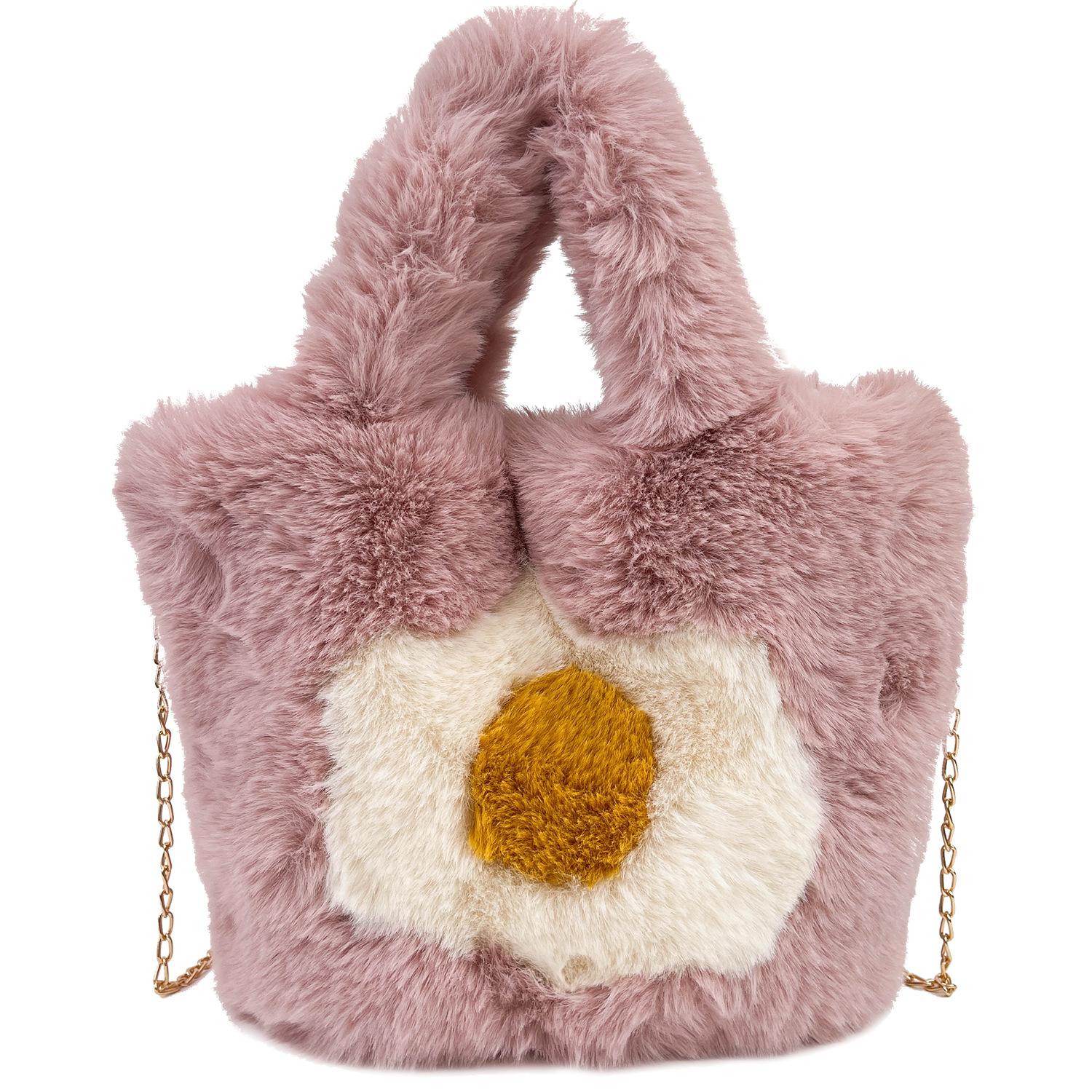 

Autumn and winter new plush handbag bag fried egg flower boiled egg plush bag wind shoulder messenger chain bag bag рожевий