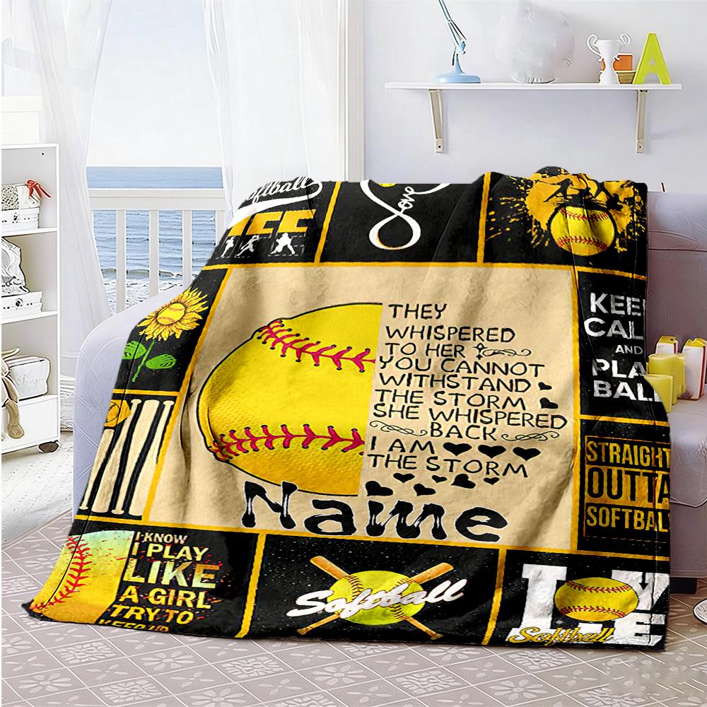 Yellow Baseball888 Customize Text Blanket Multi-purpose Customizable Blanket Soft & Cozy Perfect for Chair Office Bed Nap Ideal for All Seasons