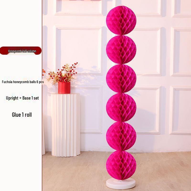 Honeycomb Ball Pillar Lantern for Wedding Room Decoration, Bride Photo Props, Double Happiness Wall Flower