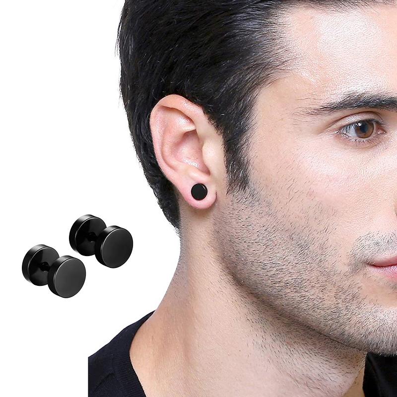 1 Pairs Unisex Stainless Steel Black Earrings Punk Geometry Simple Trend Fashion Drop Earrings Women Men Gothic Stud Earrings