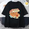 Cat Digging Gold Happy T-shirt for Women Kawaii Cute High Street T-shirt Cat Cookies Dipped In Sauce Short Sleeve