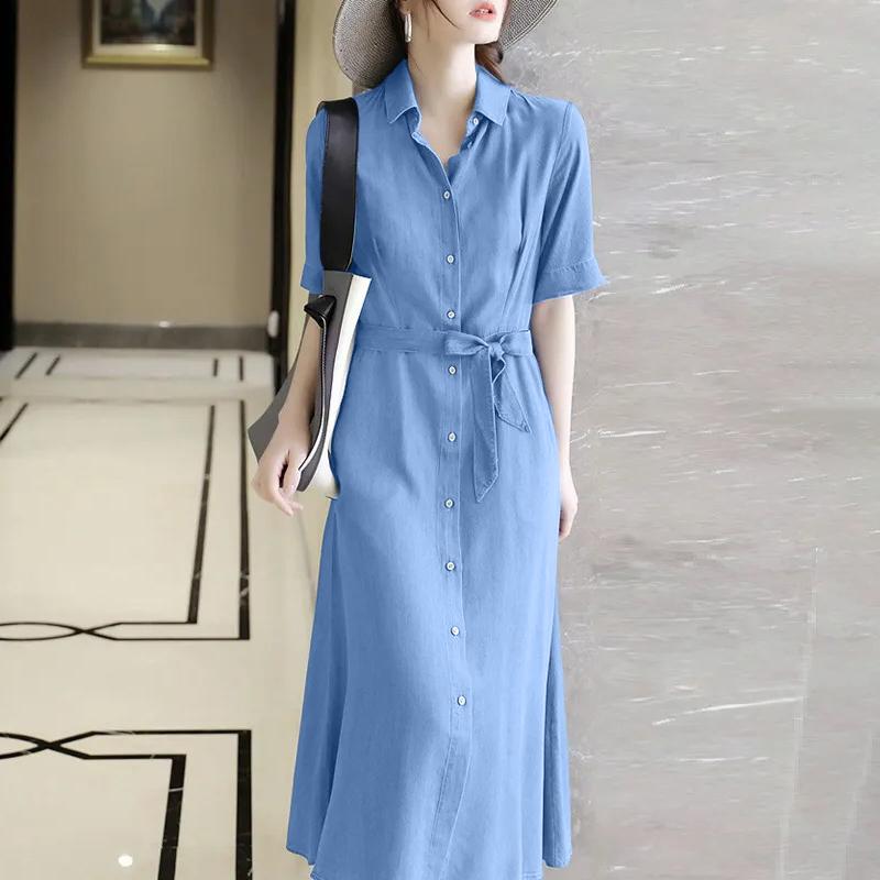 ZANZEA Women Casual Turn Down Collar Short Sleeve Shirt Dress