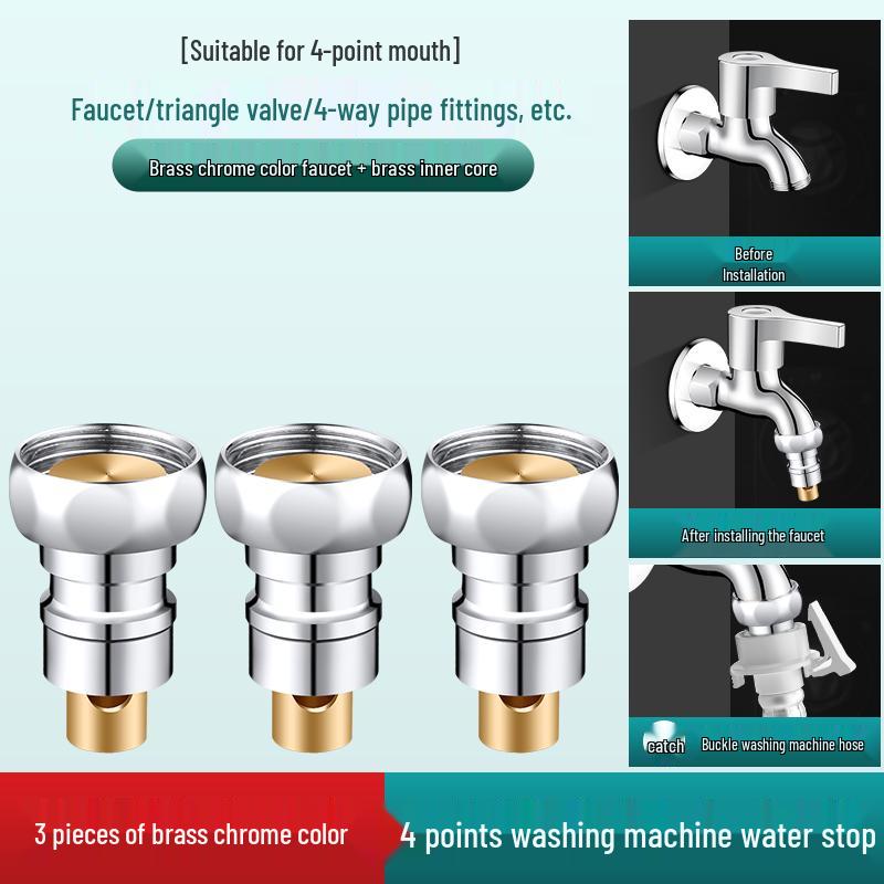 Washing Machine Automatic Shut-off Valve Adapter - 4-Point Water Outlet & Inlet Hose Conversion Accessory