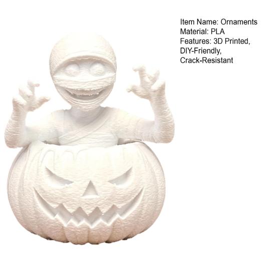 Blank PLA Sculpture for Art 3D Printed Pumpkin Boy Figurine, Unpainted White DIY Statue, Unique Tabletop Display Piece Halloween Mummy Sculpture,