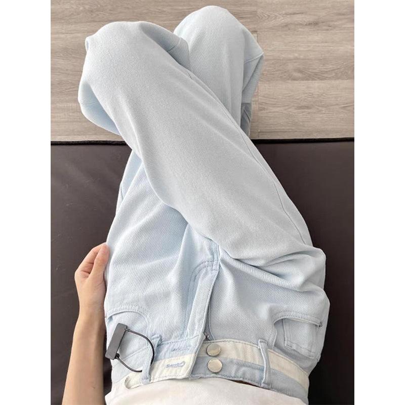 

Women s Light Blue High Waist Slimming Wide Leg Jeans, Plus Size, Spring/Summer. 5XL светло-синий