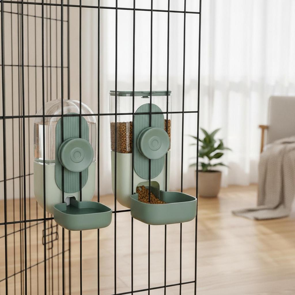 2 Pieces CageMounted Feeder and Waterer Transparent Cage with ConstantSupplyFed