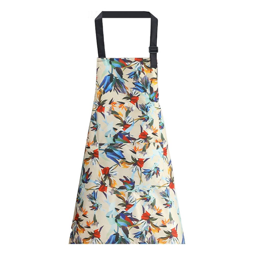 

Waterproof Kitchen Apron Flower Print Catering Work Clothes Fashion Cooking Baking Bibs for Women білий