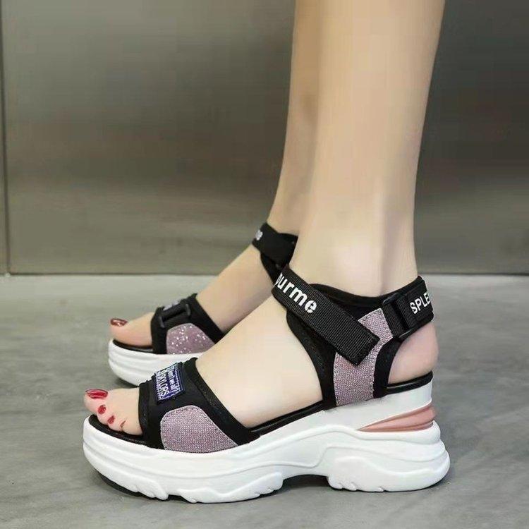 Platform sports sandals women 2025 summer new Internet celebrity slope heel muffin bottom casual student Velcro Roman shoes