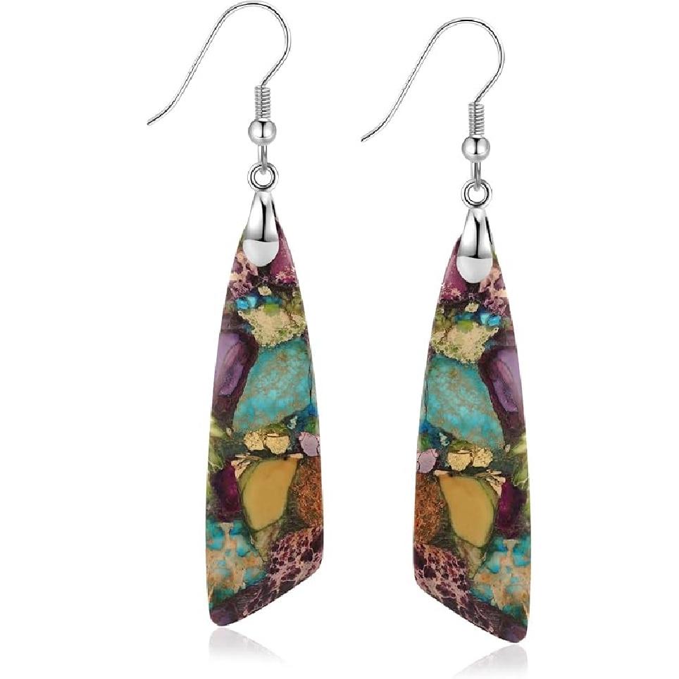 Jasper Stone Earrings for Women Trendy Dangle Earrings Fishhook Drop Earrings