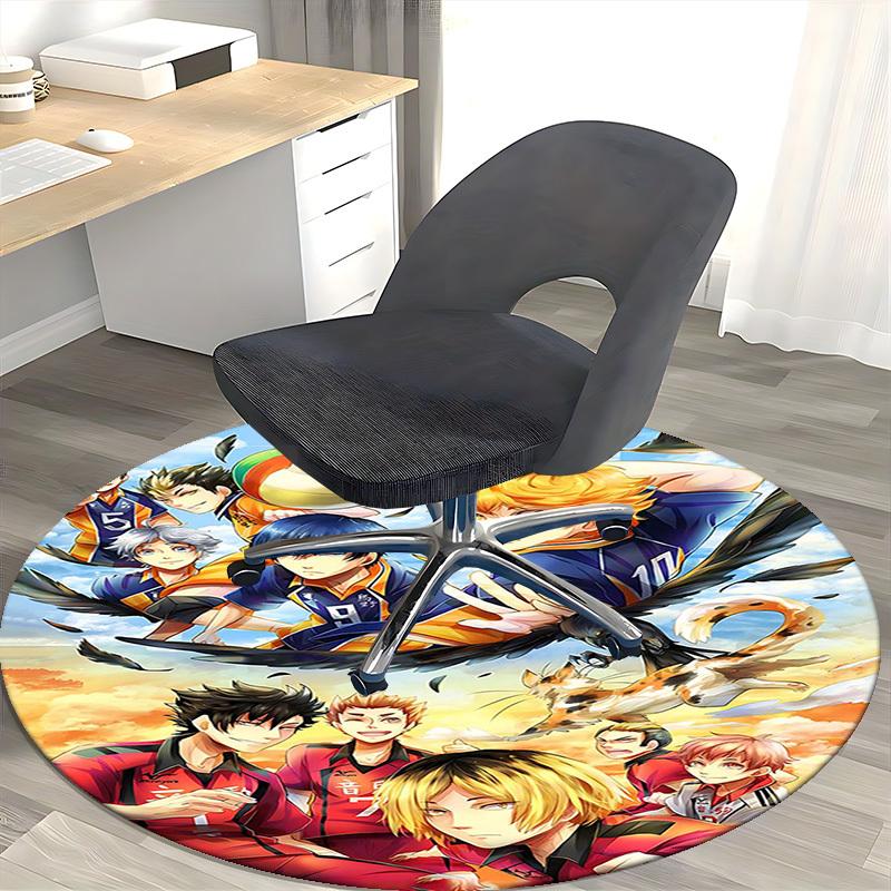 1pc Haikyuu Anime Design Round Carpet - Office Chair Mat, Non-Slip Rug for Haikyuu Fans - Suitable for Home Decor, Office Use