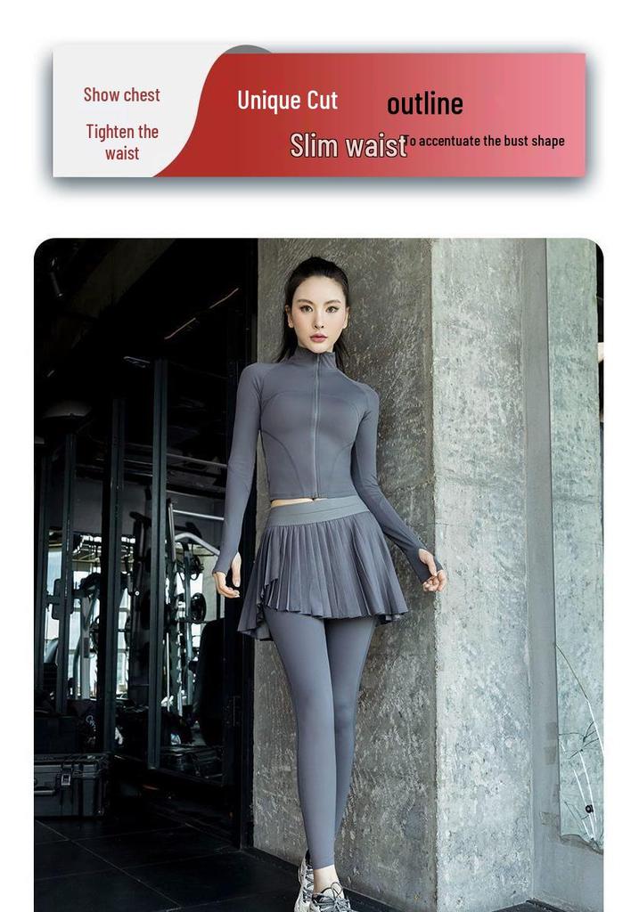 Women's Pleated Skirt & Jacket Quick-Dry Yoga Set