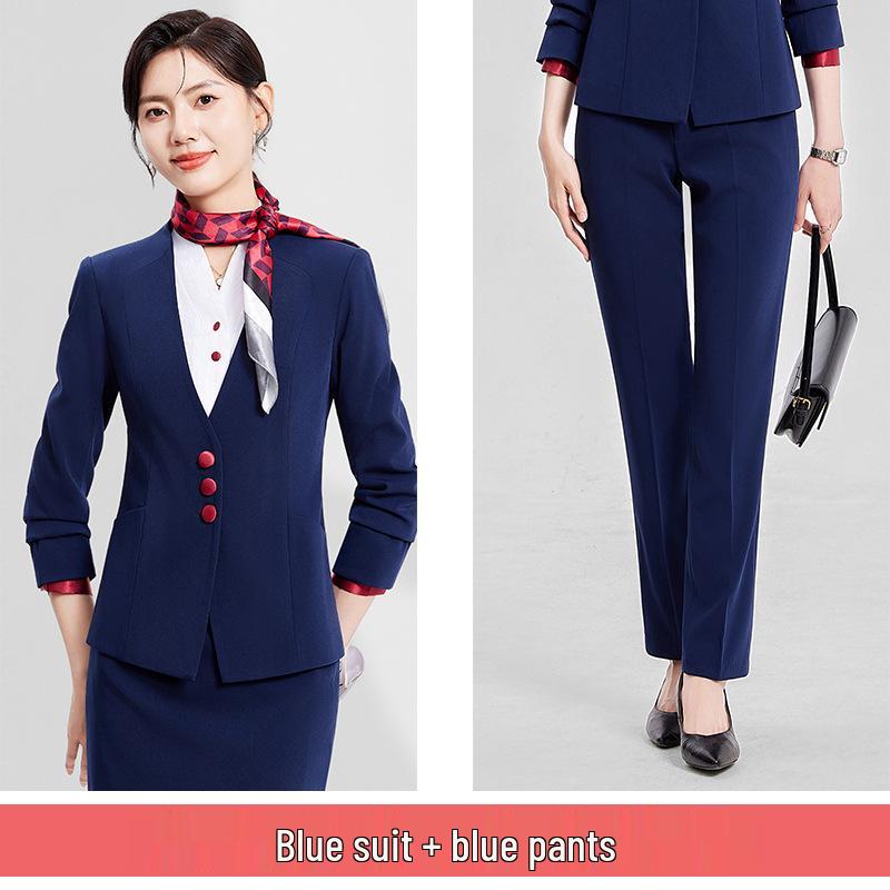 Women's Professional Flight Attendant & Receptionist Suit - Elegant Skirt Set for Beauticians and Hotel Staff