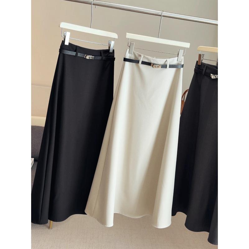 Black temperament suit skirt women's spring and summer new high waist drape a word to cover the hips and show thinness medium and long skirt