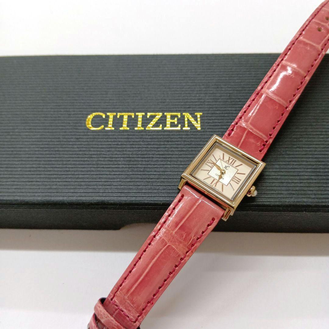 Used CITIZEN XC Square Quartz Watch Pink Citizen Cross Sea