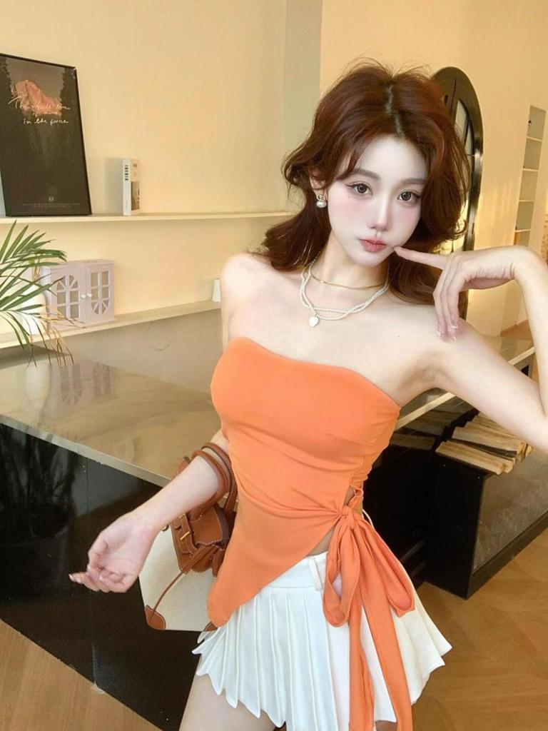 Sexy Strapless Irregular Strappy Vest with Chest Pads