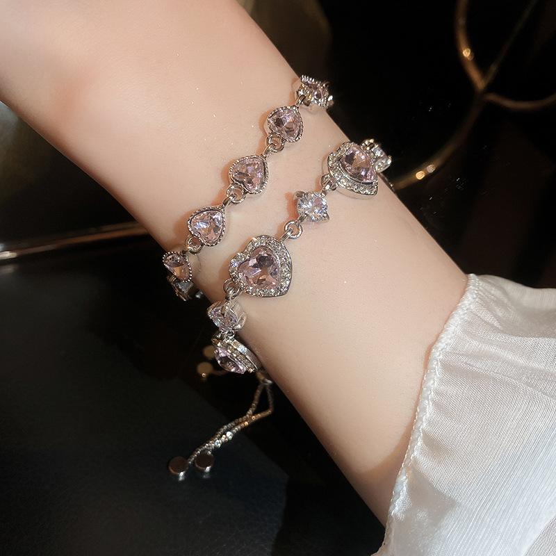 Sweet Light Luxury Zircon Diamond Love Pull-out Bracelet Commuter High-end Geometric Jewelry 