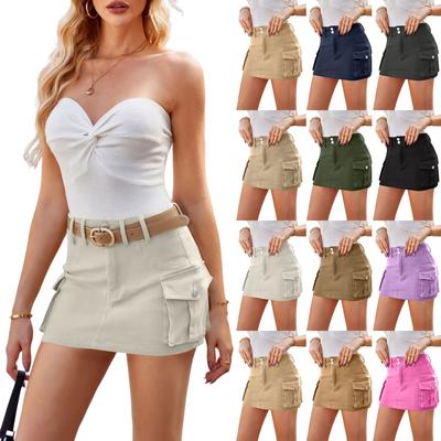 New Workwear Multi-pocket Short Skirt Women's Fashion Personality High Waist Skirt Women,Without Belt,
