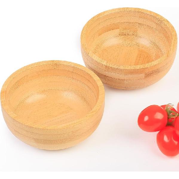 Soup Bowls Set of 2 for Dessert/Cereal/Pasta/Fruit | Natural Bamboo Serving Bowls for Nuts/Candy/Snacks/Pistachio | Charcuterie Accessories for