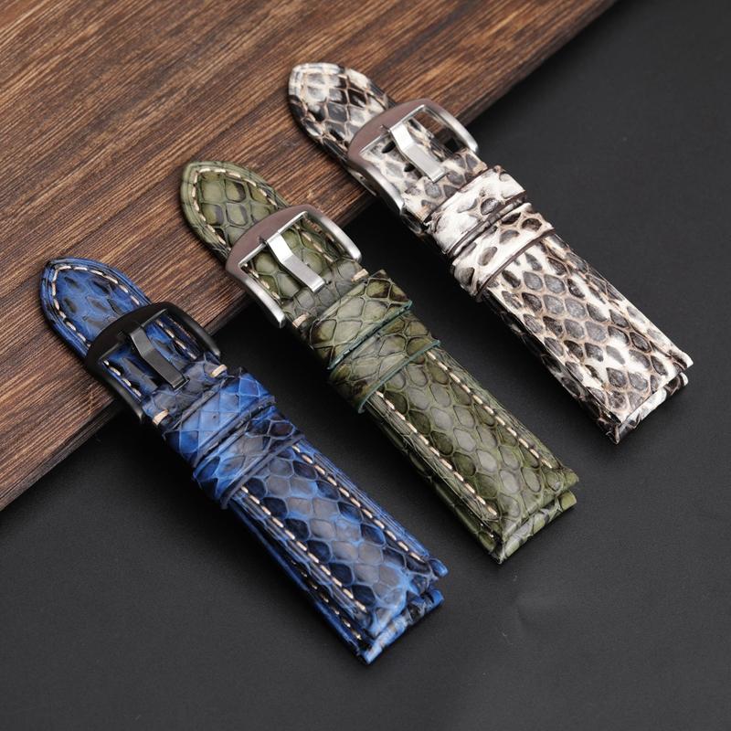 Handgefertigtes Python-Leder-Uhrenarmband 20 22 24 26MM, Kompatibel Mit Für PAM111 441 Blau Grün Grau Und Weiß Herrenarmband