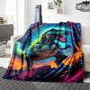Neon Colorful T‑Rex Dinosaur Fantasy Art Print Flannel Blanket Soft Warm Throw Blanket for Sofa Bed Living Room