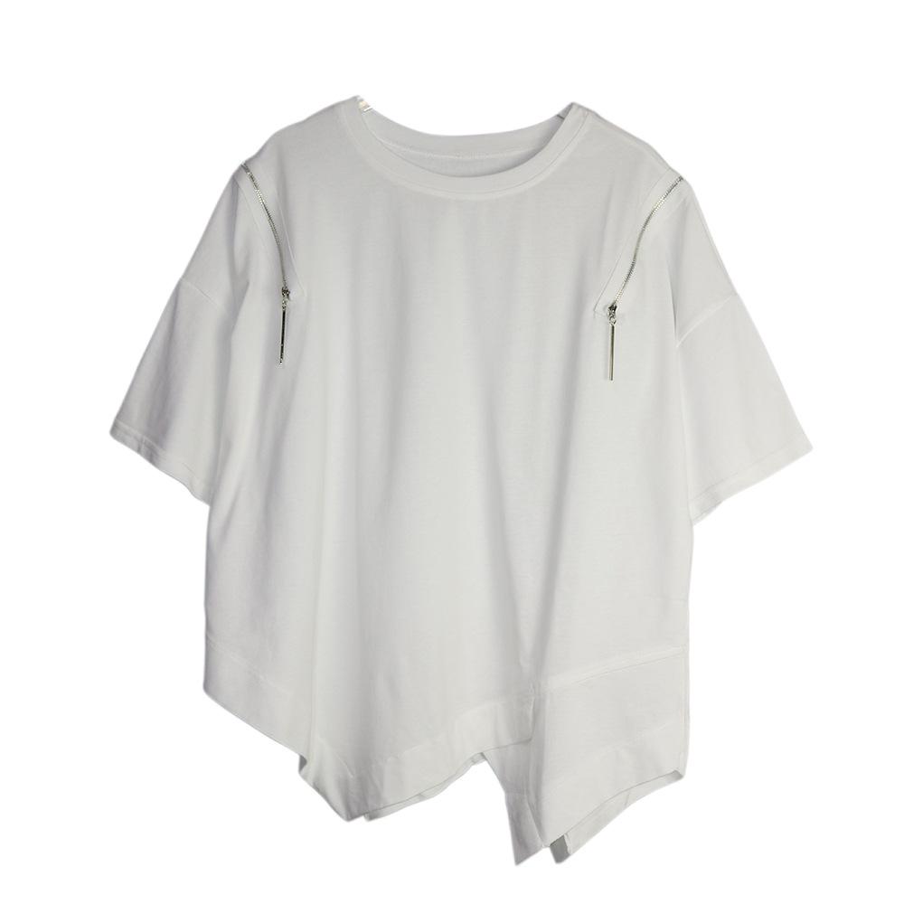 

Летняя новая женская футболка свободного покроя большого размера, модная однотонная блузка, рубашка, женская, короткий рукав, нестандартные топы One Size белый