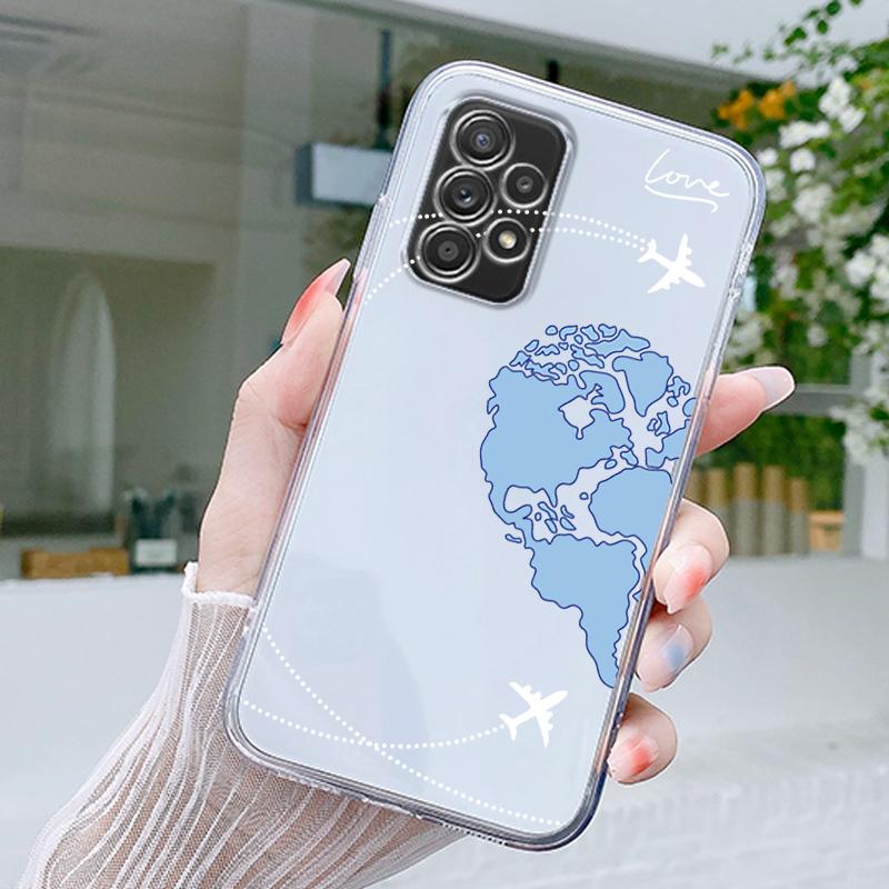Planes World Map Travel Love Heart Case For Samsung A15 A13 A35 A55 A51 A71 A41 A31 A05 A17 A23 A25 A33 A53 A73 5G A07 4G Cover