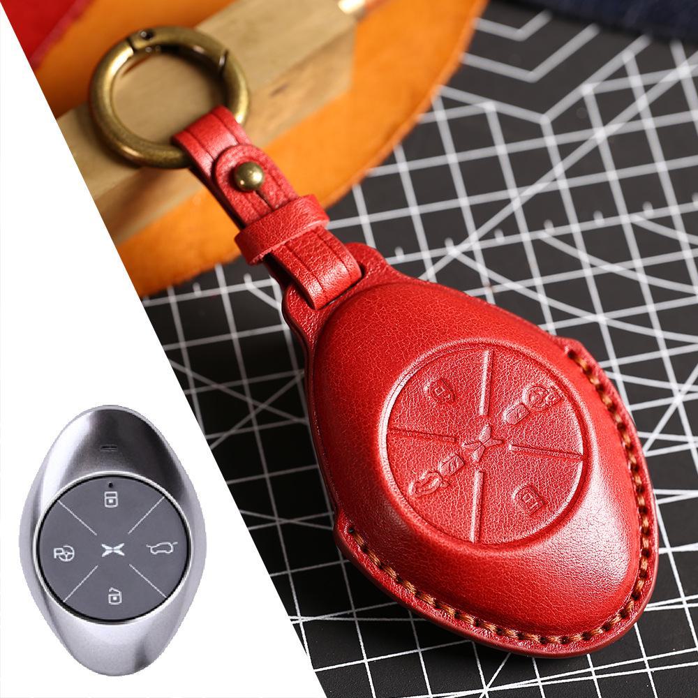 

New Arrival Handmade 3D Leather Car Key Cover for Xiaopeng P7 красный