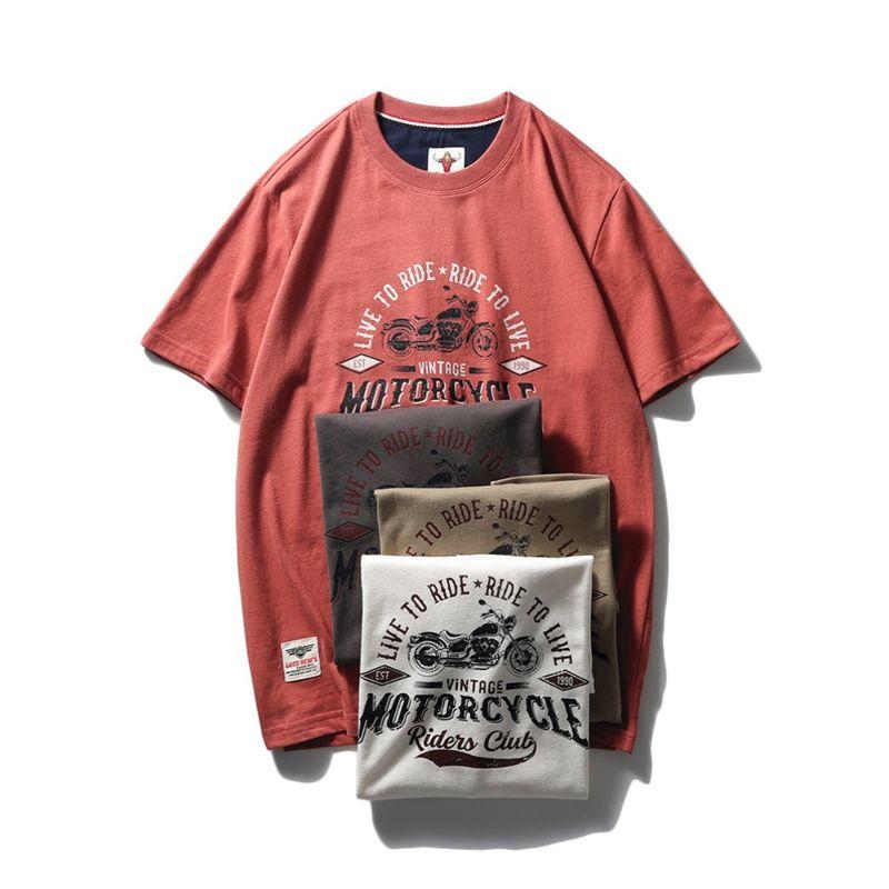 Retro Short Sleeve Base Shirt Export Cattle Goods Cotton Motorcycle