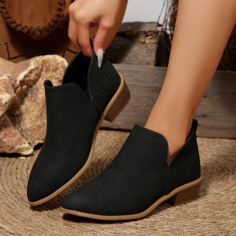 Fashion Comfortable Low Heels Thick Heel Booties Women Plus Zipper Heeled Ankle Boots 2025 Women Boots Autumn Pointed Suede Shoes