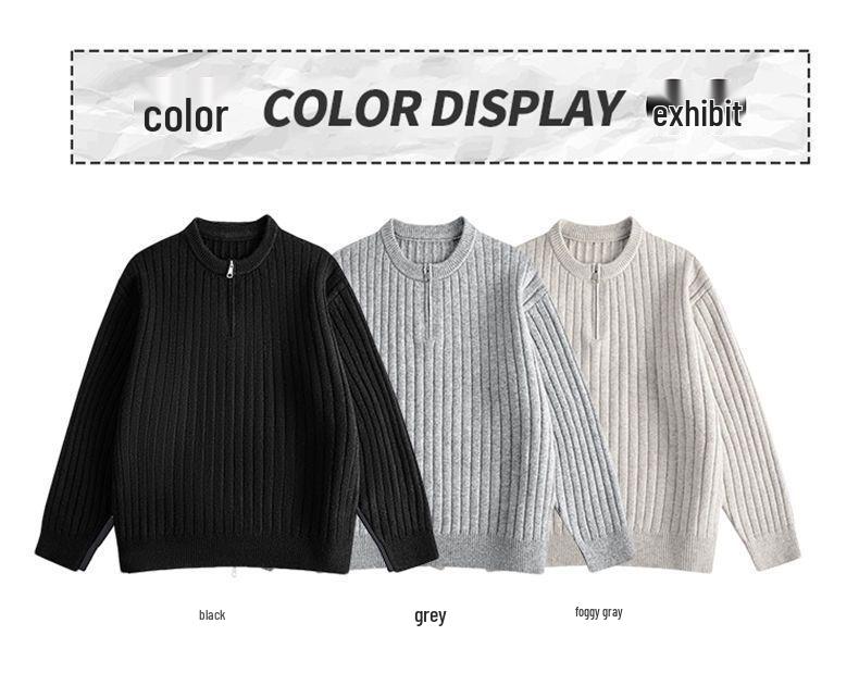 Men's Casual Ribbed Knit Sweater - Autumn/Winter Round Neck Loose-Fit.